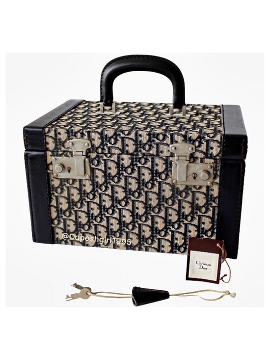 Dior Handbags - 1970s Christian Dior Vanity Train Case Iconic Oblique Canvas with Keys & Tag